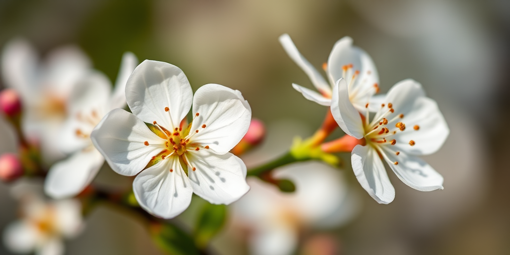 macro photograph of white apple blossoms with soft focus background, f/2.8 aperture, 1/200s shutter speed, ISO 100, taken with a DSLR camera using a 100mm macro lens, natural light, shallow depth of field