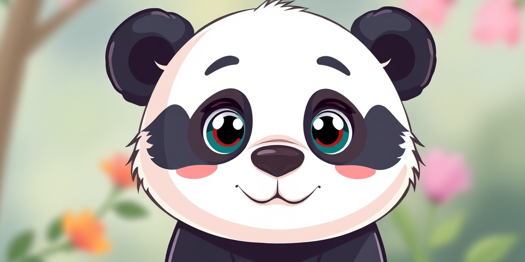 Create a cute cartoon-style panda illustration with vibrant colors, focusing on its expressive eyes and rounded shape, using a Canon EOS R5 camera, 50mm lens, f/1.8 aperture, ISO 100, natural lighting, portrait orientation.