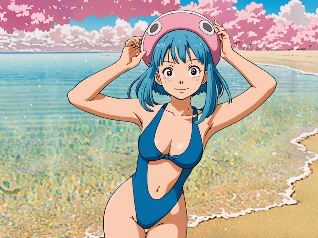 Free Ai Image Generator - High Quality and 100% Unique Images - iPic.Ai —  Anime Girl, Studio Ghibli, Pink Blaue Haare, kurze haare, one piece swimsuit