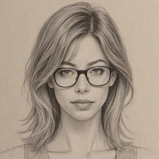 Comely Analeigh Tipton, pencil sketch, portrait of Alluring woman 1979s in glasses, hair style beatnik, outline, clear lines, fine lines, 8k