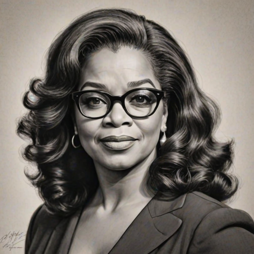 Elegant Oprah Winfrey, pencil sketch, portrait of Lovely woman 1934s in glasses, hair style beatnik, outline, clear lines, fine lines, 8k