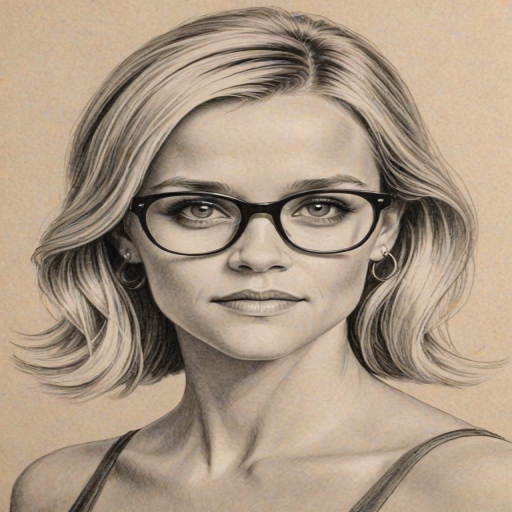 Attractive Reese Witherspoon, pencil sketch, portrait of Appealing woman 1920s in glasses, hair style beatnik, outline, clear lines, fine lines, 8k