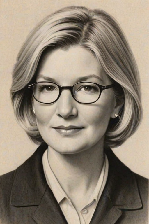 Appealing Martha Stewart, pencil sketch, portrait of Charming woman 1924s in glasses, hair style beatnik, outline, clear lines, fine lines, 8k