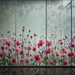flowers behind glass wallpaper