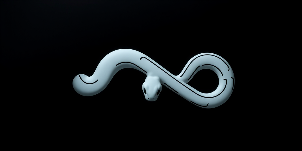 Create a high-contrast vector image of a stylized snake design with smooth curves and a bold outline on a dark background, using a Canon EOS 5D Mark IV camera with a 50mm f/1.8 lens, soft lighting, and a top-down view for enhanced detail and clarity.