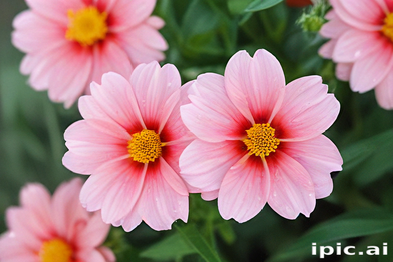 Delicate Pink Flowers Blooming Vibrantly in a Lush Green Garden Setting.
