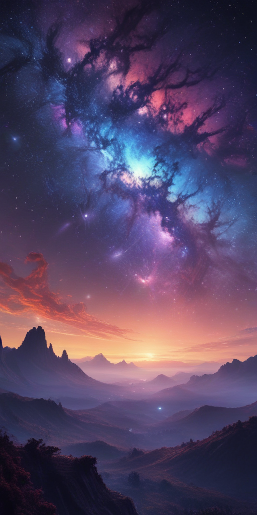 A Stunning Cosmic Landscape with Vibrant Galaxies Over Majestic ...