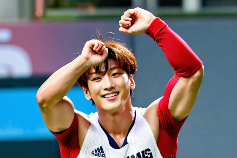 Jungkook lifting his arms showing his hairy armpit