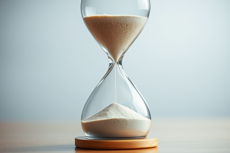 Create a high-resolution image of a classic hourglass with flowing sand, using a DSLR camera, 50mm lens, f/2.8 aperture, 1/60 sec shutter speed, and ISO 100, captured in a soft light setting for enhanced contrast and clarity.