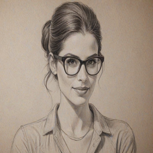 Exquisite Meghan Ory, pencil sketch, portrait of Charming woman 1946s in glasses, hair style beatnik, outline, clear lines, fine lines, 8k