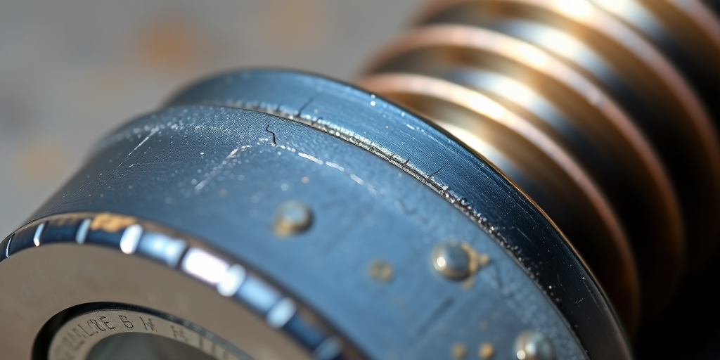 Create a detailed close-up image of a metallic bolt with a shiny surface, featuring a macro lens setup, aperture set to f/2.8 for a shallow depth of field, ISO 100 for minimal noise, and a focus on the threading texture, using a DSLR camera with natural lighting.
