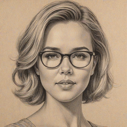Comely Arielle Kebbel, pencil sketch, portrait of Captivating woman 1945s in glasses, hair style beatnik, outline, clear lines, fine lines, 8k