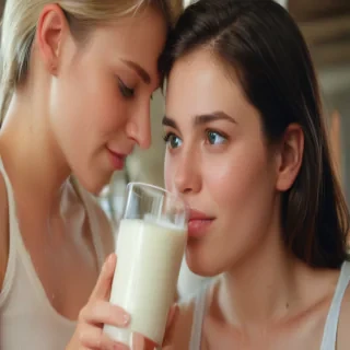 lesbians drinking milk