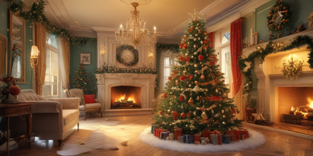 A Cozy Holiday Living Room Adorned with a Beautiful Christmas Tree.
