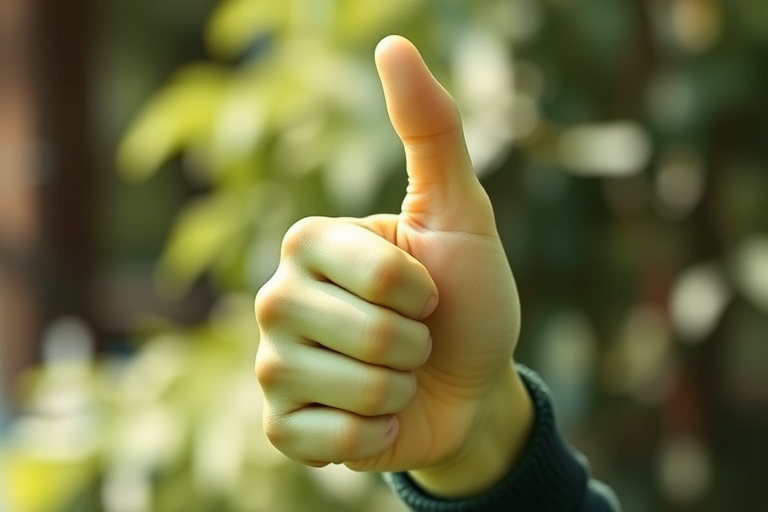 Create a high-resolution digital illustration of a green thumbs-up hand sign, using a DSLR camera with a macro lens, set at f/2.8 aperture, 100mm focal length, ISO 100, and soft natural lighting for enhanced detail and clarity.