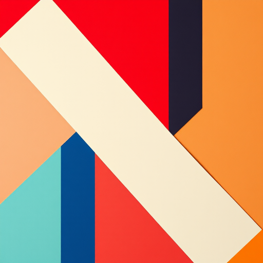 Create an abstract geometric pattern with sharp angles and vibrant colors, captured using a Canon EOS R5 with a 50mm lens, aperture f/1.8, ISO 100, and a top-down view to enhance depth and detail.