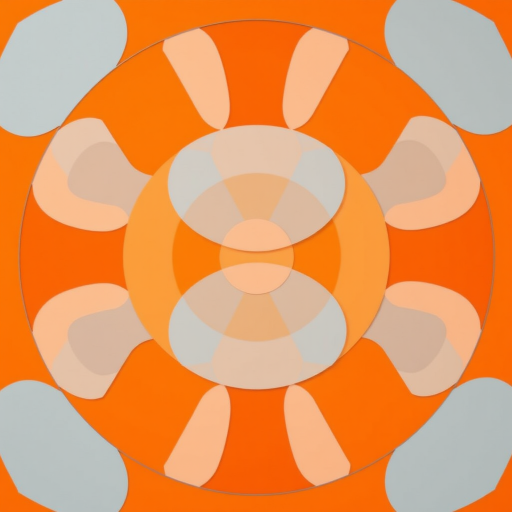 generate a geometric pattern featuring concentric circles in varying shades of orange, peach, and blue on a solid orange background, taken with a DSLR camera at f/8 aperture, 50mm lens, ISO 100, centered view, high dynamic range style