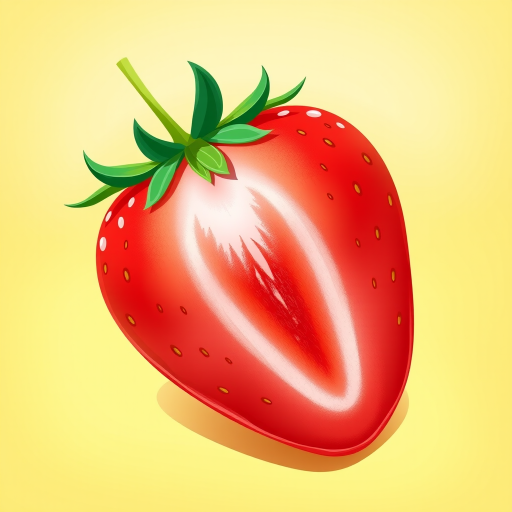 Create a vibrant illustration of a strawberry on a soft yellow background, using a high-resolution digital camera, aperture f/2.8, ISO 100, shutter speed 1/60 sec, macro lens for a close-up view, with vibrant colors and smooth textures.