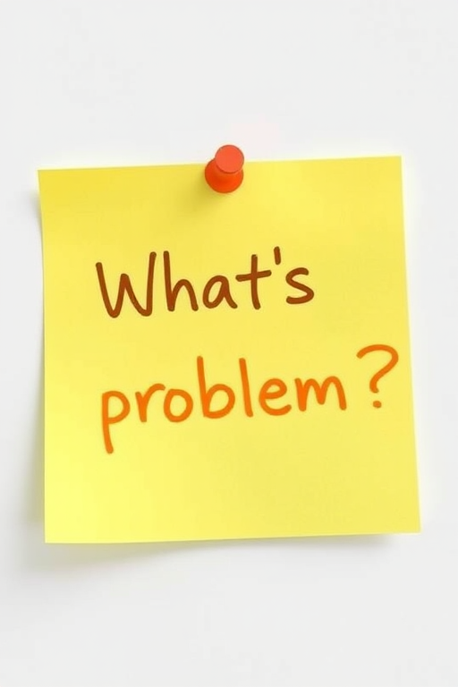 Yellow post-it note, hand written in orange pen text "What's the problem??", 3d, hd, hyper realistic,