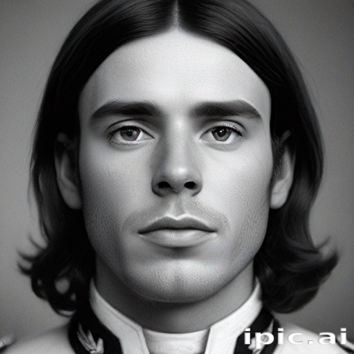 A Portrait of a Young Man in Historical Military Uniform with Long Hair.