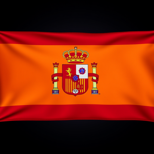 Create a high-resolution digital render of the Spanish flag, using a DSLR camera with a 50mm lens, f/1.8 aperture, ISO 100, soft lighting, and a centered frontal view to enhance color vibrancy and detail.