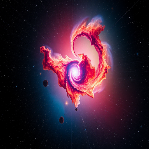 Generate a high-resolution image of a cosmic nebula explosion with vibrant colors and swirling galactic elements, captured from a wide-angle lens with a 24mm focal length, aperture set to f/4 for deep focus, ISO 800 for brightness, using a full-frame DSLR camera at night to enhance the clarity and detail of the stars and nebula.