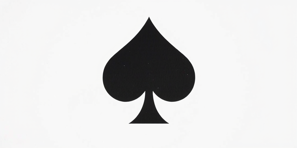 Create a high-quality image of a black spade symbol on a white background, captured with a Canon EOS R5, 50mm lens, aperture f/2.8, ISO 100, natural lighting, top-down view, and sharp focus for enhanced clarity.
