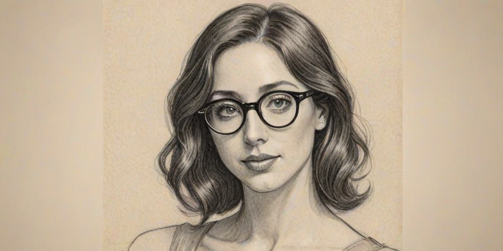Elegant Catherine Reitman, pencil sketch, portrait of Enticing woman 1924s in glasses, hair style beatnik, outline, clear lines, fine lines, 8k