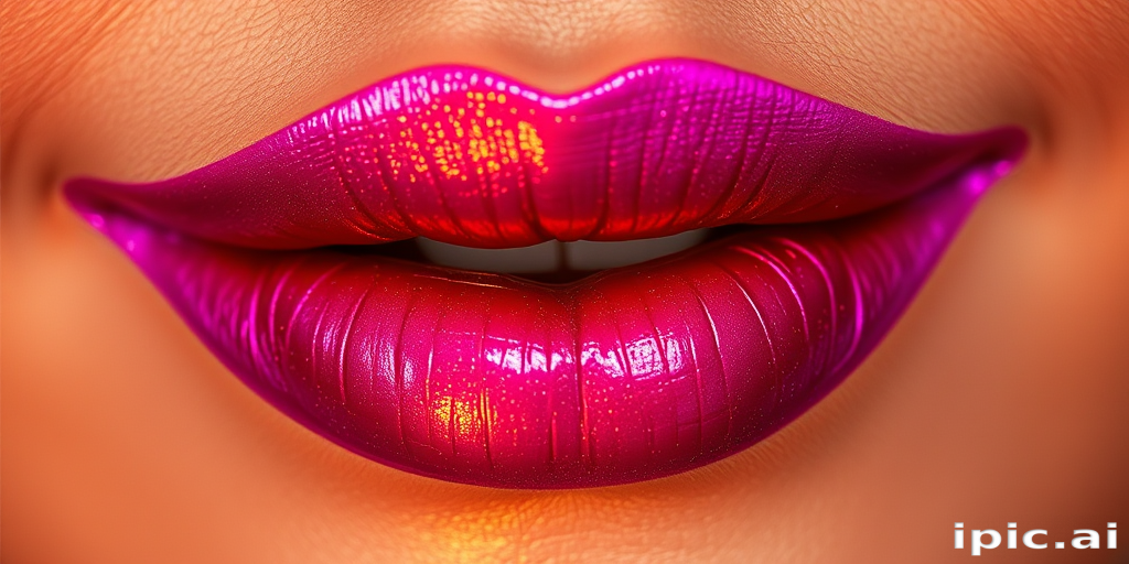 Duochrome magenta to gold lips called "Royal Fusion" shift between regal hues, creating a luxurious and opulent look for formal events and red carpet appearances
