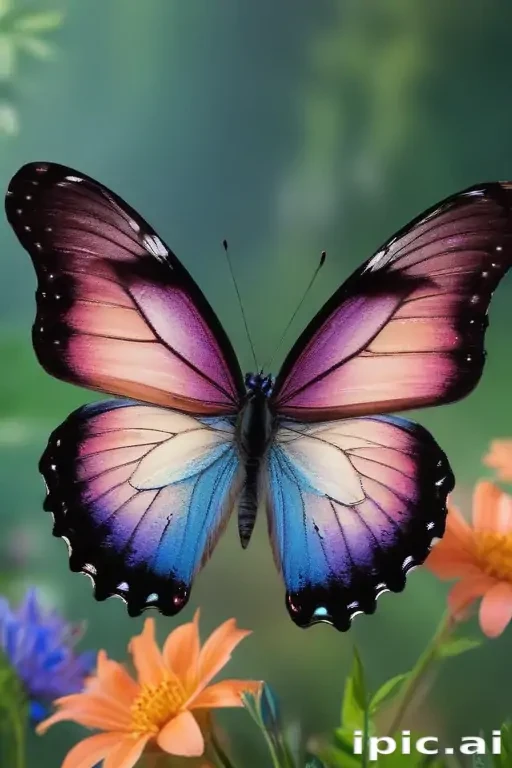 A Beautiful Butterfly Spreading Its Colorful Wings Among Vibrant Flowers