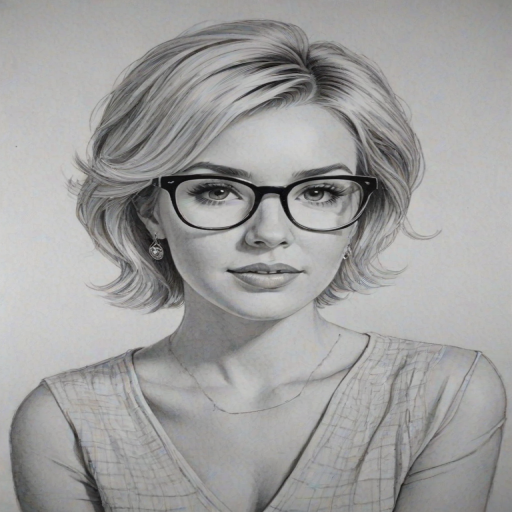 Splendid Savannah Chrisley, pencil sketch, portrait of Appealing woman 1965s in glasses, hair style beatnik, outline, clear lines, fine lines, 8k
