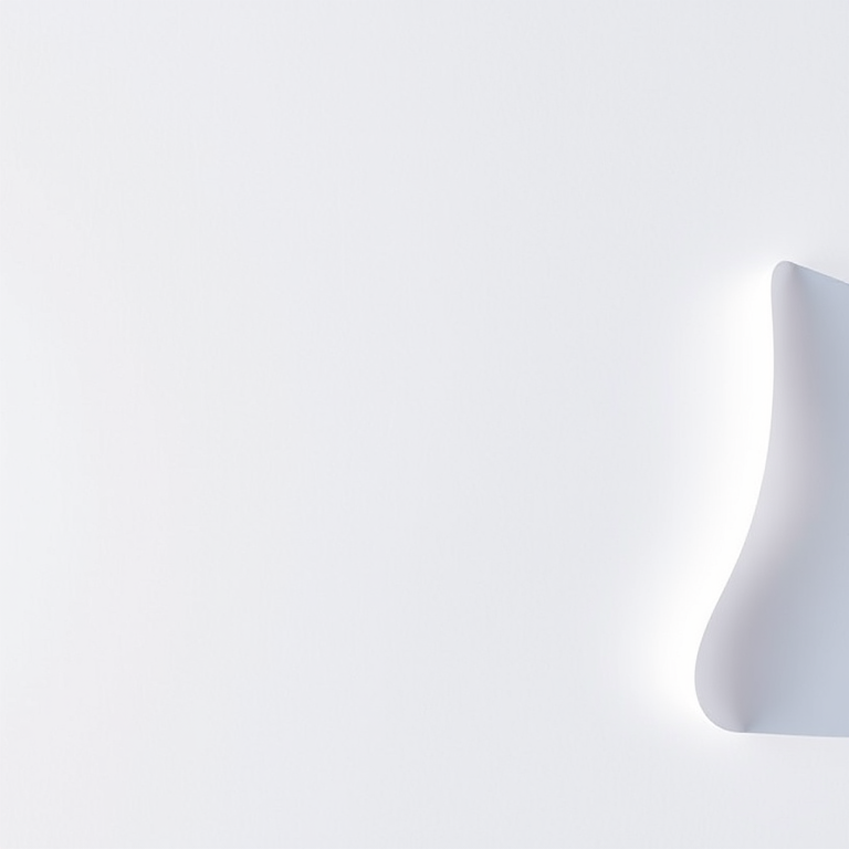 Create a blank white sheet of paper with a slight curl in the top right corner, shot with a 50mm lens, aperture f/4, ISO 100, in natural daylight, using a DSLR camera to enhance image quality.