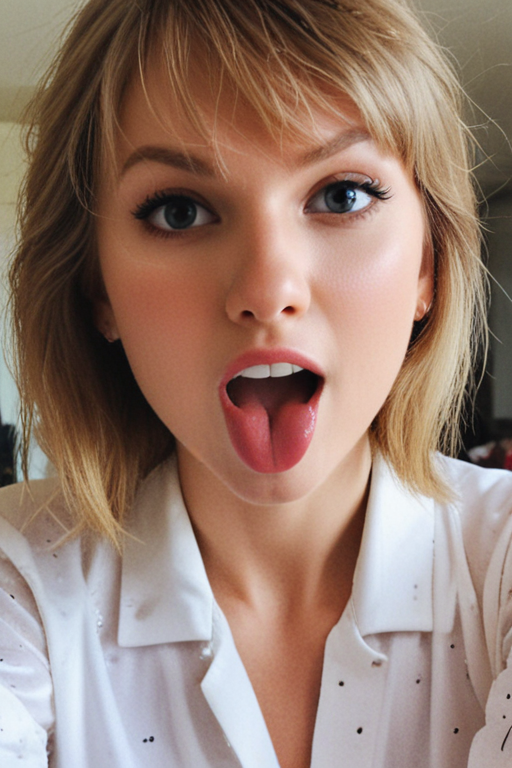 Taylor Swift ahegao selfie face and sticking her tongue out