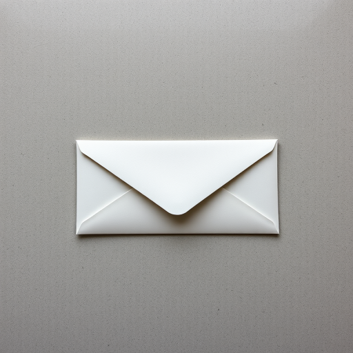 Create a high-resolution image of a closed envelope on a flat surface, using a 50mm lens at f/2.8 aperture, ISO 100, with a slight top-down view, captured with a DSLR camera and natural soft lighting for enhanced detail and texture.