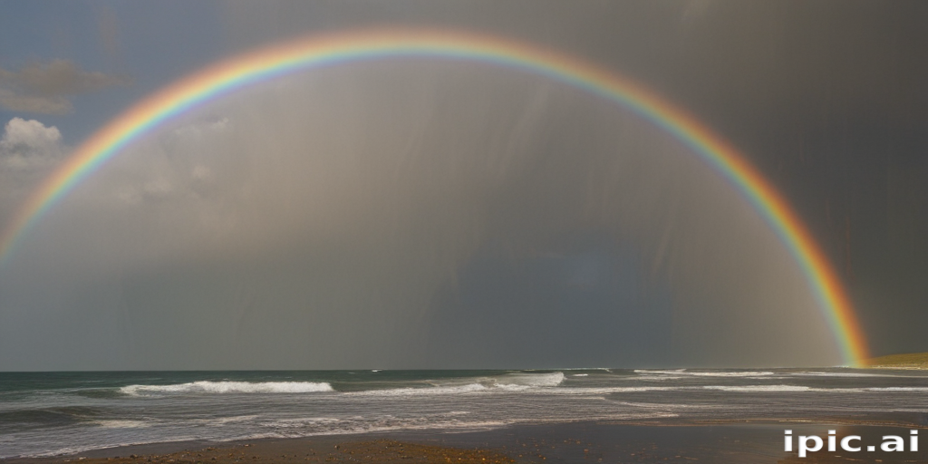 Beach After Rian A Stunning Rainbow Arching Over a Serene Beach After Rain.