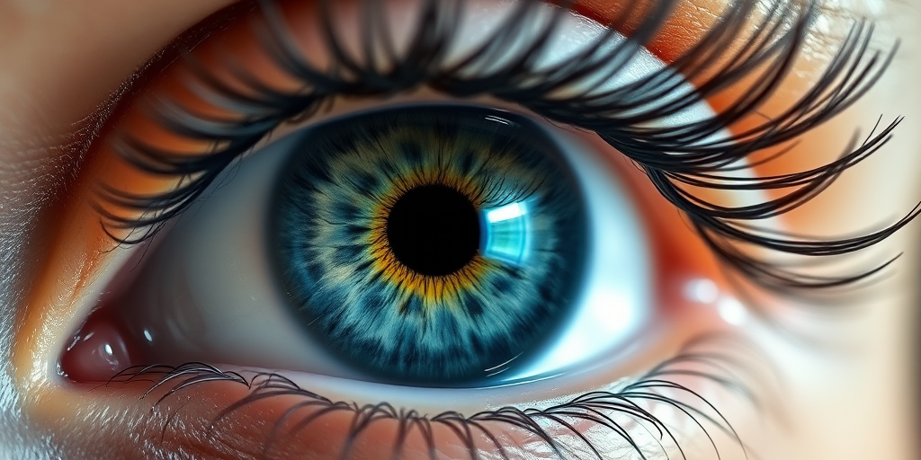 create a hyper-realistic illustration of a detailed eye with striking eyelashes and intricate iris patterns, shot with a DSLR camera at f/1.8, ISO 100, 50mm lens, macro view, during soft natural lighting conditions