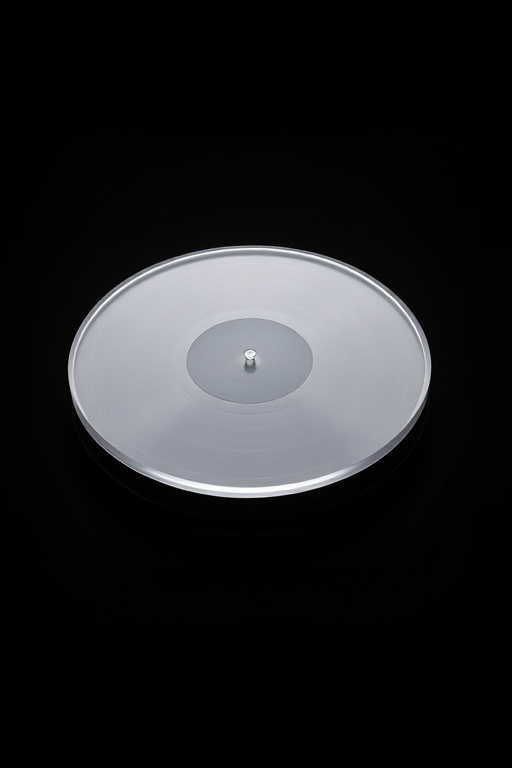 high-resolution image of a transparent turntable on a black background, 50mm lens, f/2.8 aperture, ISO 200, shutter speed 1/125s, side view, studio lighting, DSLR camera