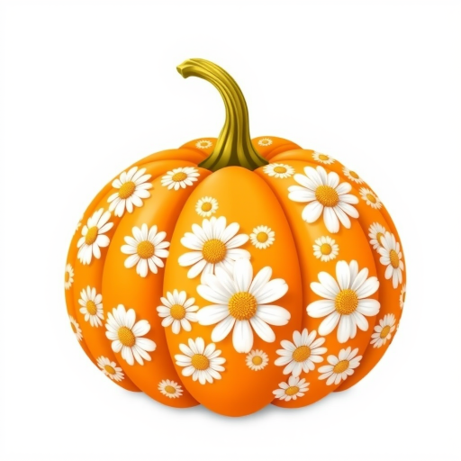 a whimsical orange pumpkin with white daises pattern covering the pumpkin. Solid white background sublimation vector 3000dpi 32k
