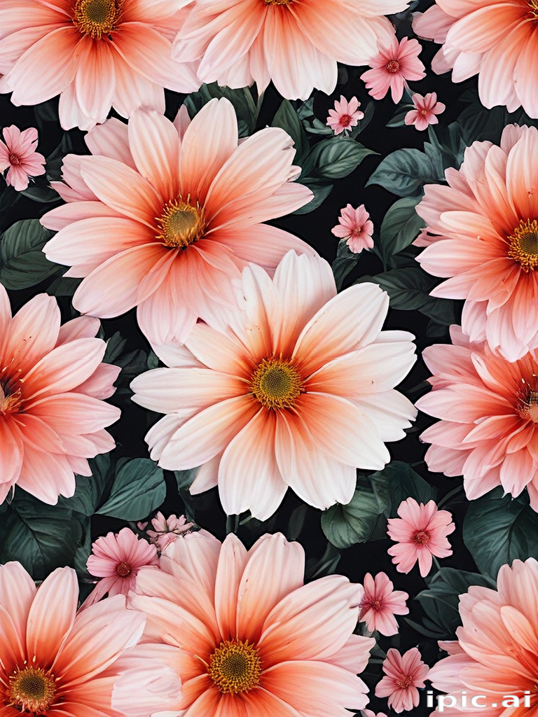 Vibrant Floral Pattern Featuring Delicate Pink Flowers on a Dark Background