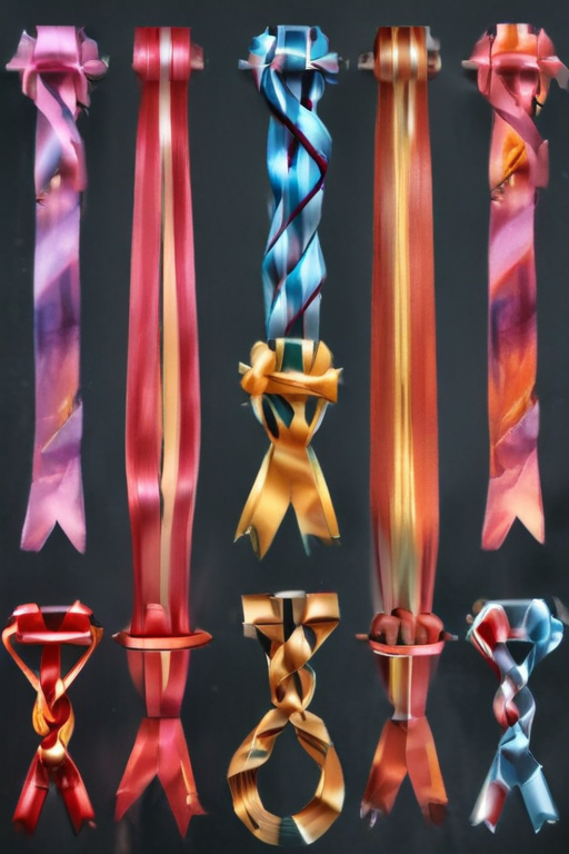 Colorful Decorative Ribbons Displayed in Various Twists and Knots