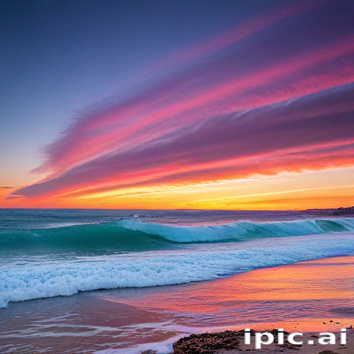 Stunning Sunset Over Tranquil Waves with Colorful Sky Reflections