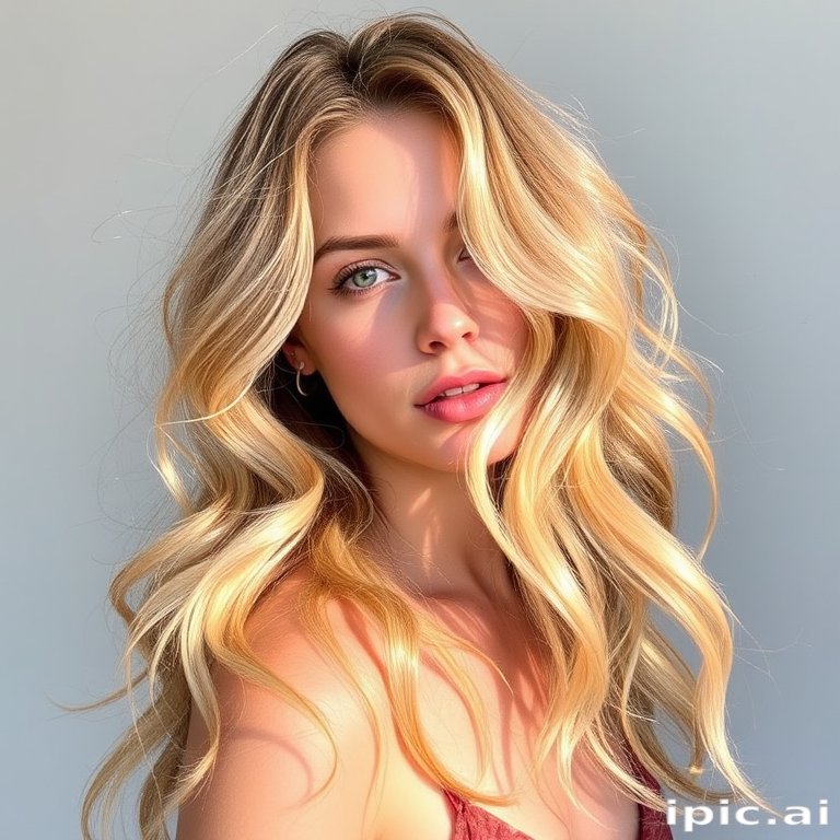 Effortless beachy waves in sun-kissed golden blonde, featuring natural-looking roots and face-framing highlights, perfect for a carefree summer style
