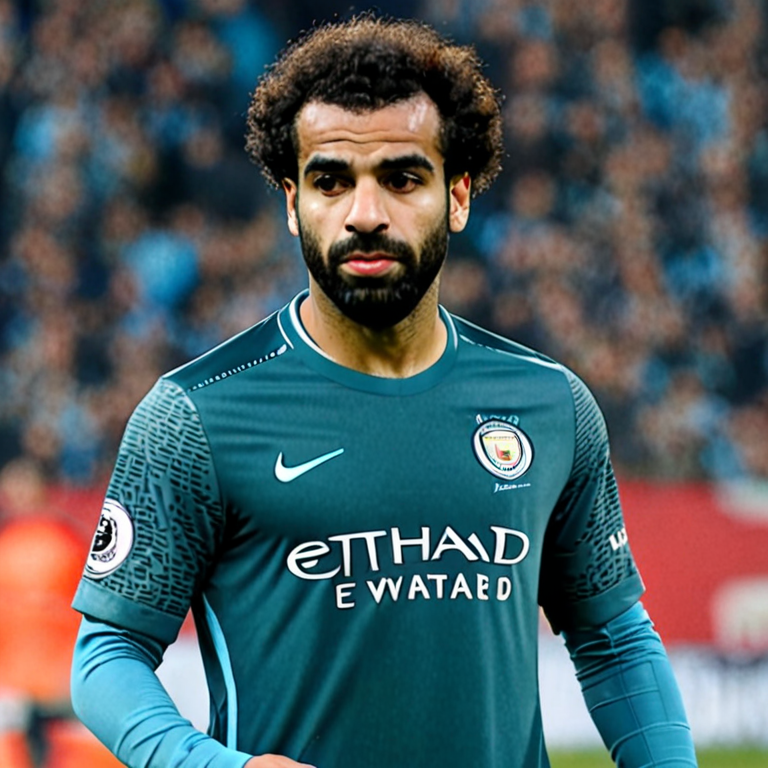 mo salah in a man city kit
