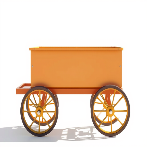 create a high-resolution illustration of a simple cart with a rectangular body and four round wheels, captured from a slightly elevated angle using a DSLR camera at f/4 aperture, ISO 100, 50mm lens, in a bright, natural light setting with soft shadows to enhance the overall clarity and depth of the image