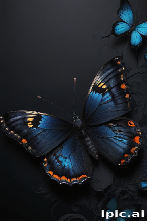 Stunning Blue Butterflies Resting Gracefully Against a Dark Floral ...