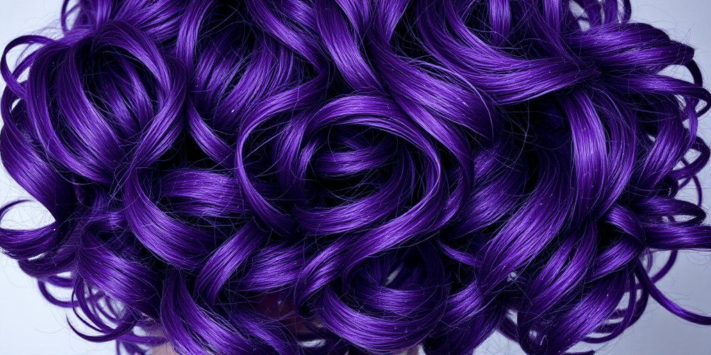 Deep purple hair with scattered holographic glitter throughout, styled in voluminous curls that catch the light and shimmer with every movement, creating a galactic allure called Cosmic Nebula