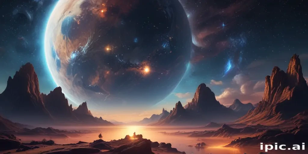 Stunning Cosmic Landscape Featuring Planets and Majestic Mountain ...