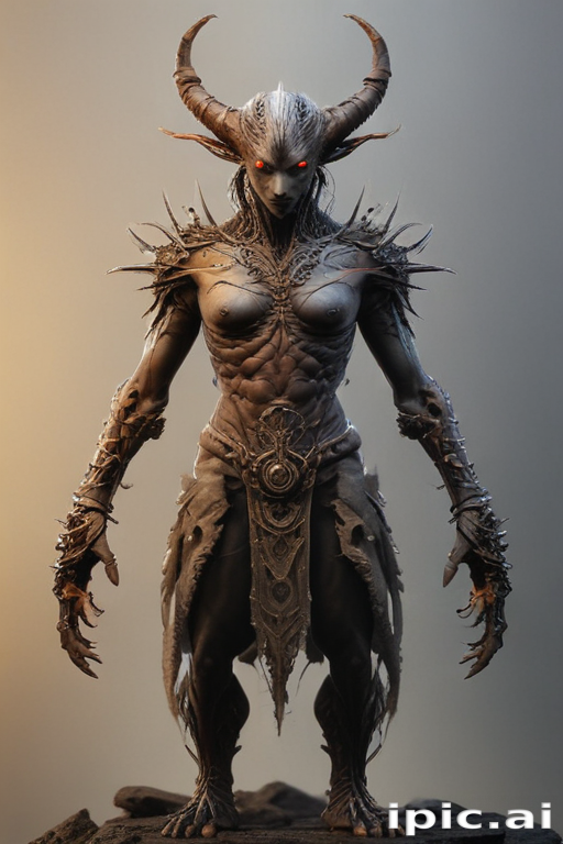 Majestic Dark Fantasy Creature with Horns and Intricate Armor Design