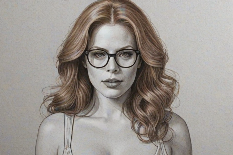 Sublime Maitland Ward, pencil sketch, portrait of Bewitching woman 1978s in glasses, hair style beatnik, outline, clear lines, fine lines, 8k