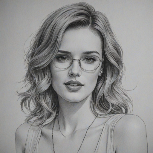Ravishing Bella Thorne, pencil sketch, portrait of Ravishing woman 1927s in glasses, hair style beatnik, outline, clear lines, fine lines, 8k